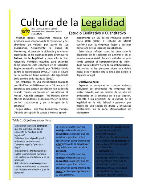 Escrito Proyecto Final Cultura De La Legalidad Avance Final By Pancho