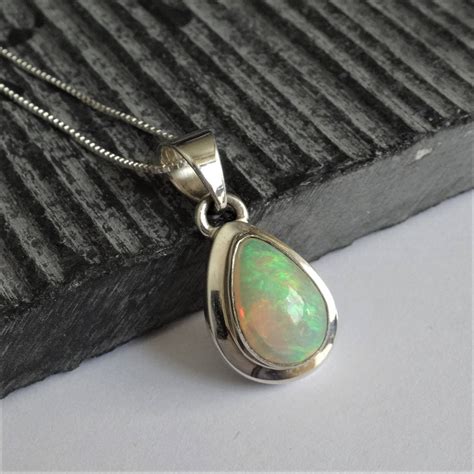 Ethiopian Welo Fire Opal Necklace In Sterling Silver By Prisha Jewels