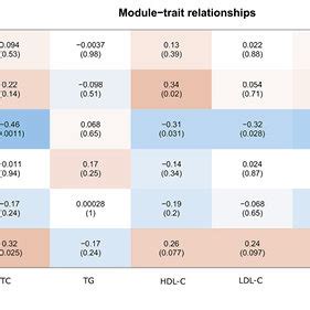 Heatmap Of Module Trait Relationships Depicting Correlations Between