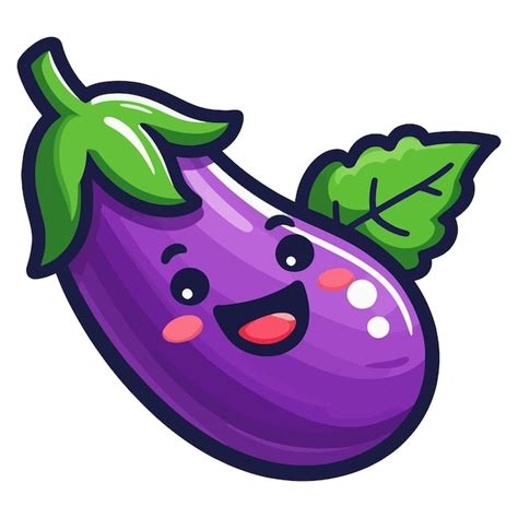 Premium Vector Purple Eggplant With Green Leaf Cartoon Vector