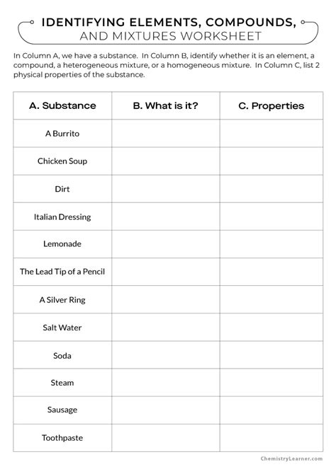 Free Printable Elements Compounds And Mixtures Worksheets Worksheets