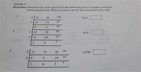 Activity 3 Directions Determine The GCF And LCM Of The Following Group