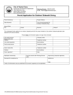 Fillable Online Outdoor Dining Permit Form Fax Email Print Pdffiller