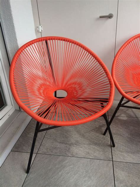 2 Balkonstühle orange Polyrattan Spaghetti Optik modern Kaufen auf