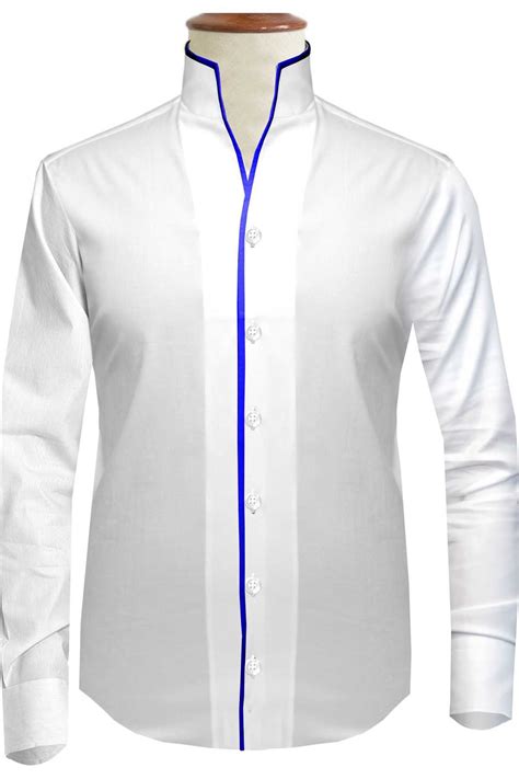 Gift for Men High Collar Shirt Contrasting Trim Tall Neck Chinese Band ...