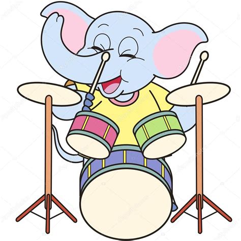 Cartoon Elephant Playing Drums — Stock Vector © Kchungtw 22749719