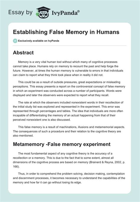 Establishing False Memory in Humans - 1824 Words | Report Example