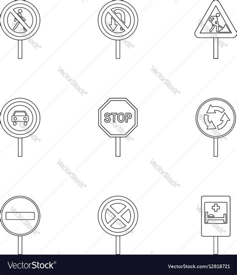 traffic sign icons set outline style royalty  vector