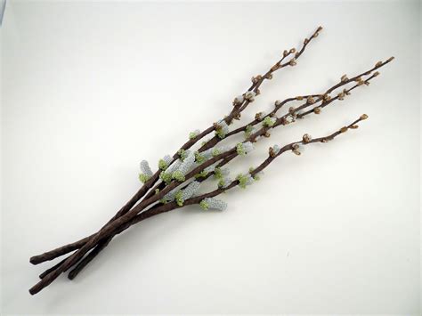 Set Of 5 Beaded Pussy Willow Branches Pussy Willow Branch Etsy