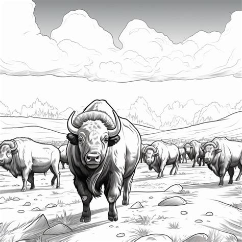 Premium Ai Image A Drawing Of A Herd Of Bison Walking Across A Dry