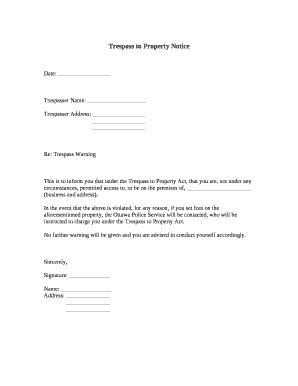 Trespass To Property Notice Doc Template PdfFiller