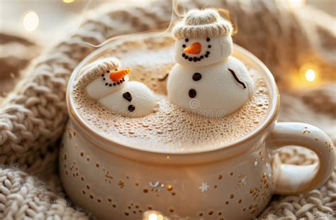 Cozy Winter Hot Chocolate With Marshmallow Snowmen Stock Image Image Of Generative Cozy
