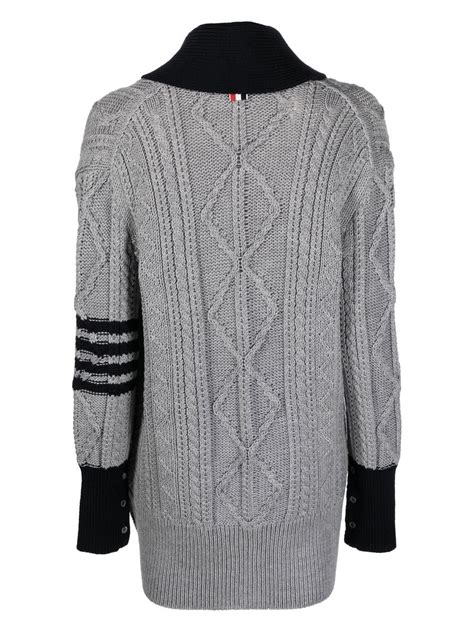 Thom Browne Signature Bar Stripe Cardigan Grey Farfetch Uk