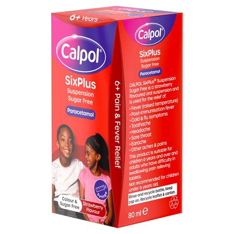 Calpol Sixplus Sugar Free Suspension Paracetamol 6 Years 80ml One Stop