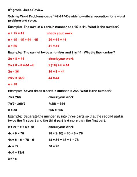 8th Grade Word Problems