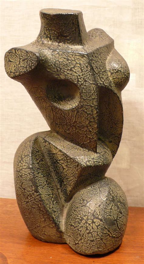 Cubist Torso Of Modeled Clay With Texture Painted Surface By German