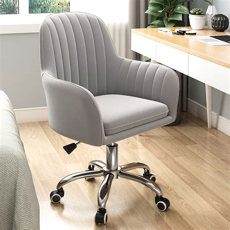 grey office chair upholstered velvet channel tufeted adjustable height
