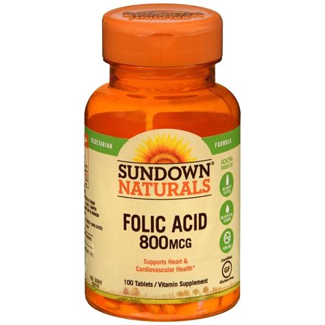 Sundown Naturals Folic Acid 800 Mcg Tablets 100 Tb Medcare