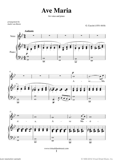 Caccini: Ave Maria sheet music for voice and piano (PDF) | Sheet music ...