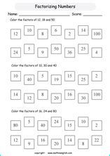 Free printable factor, multiples, factorization, prime numbers ...