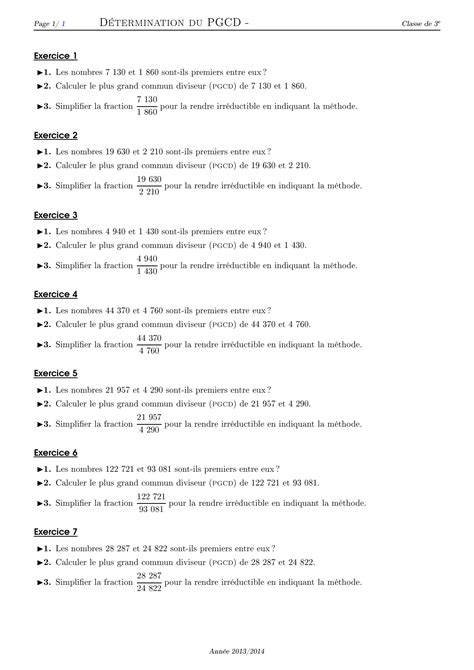 PGCD Plus Grand Commun Diviseur Série d exercices 2 AlloSchool