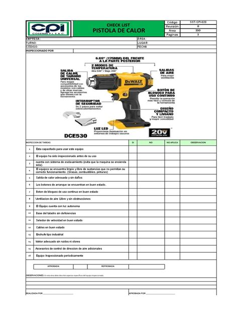 sst cpi  check list pistola de calor  bienes manufacturados