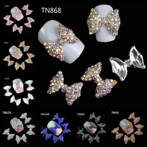 10 Pcslot 8 Colors Large Size Bow Tie 3d Charms Nails Glitter