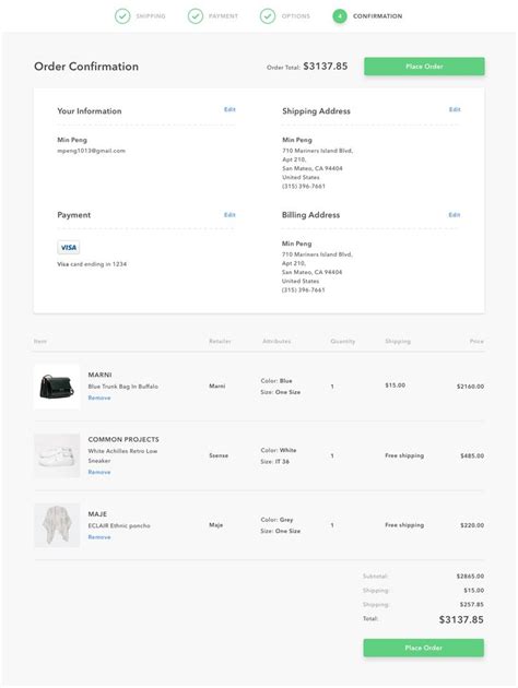 Order Confirmation Full App Idee Design