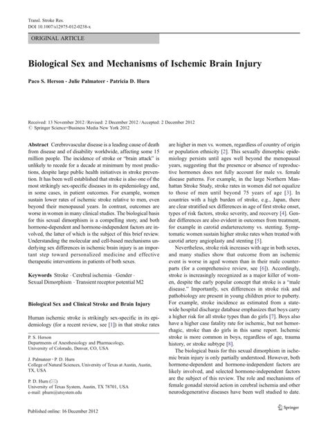 PDF Biological Sex And Mechanisms Of Ischemic Brain Injury