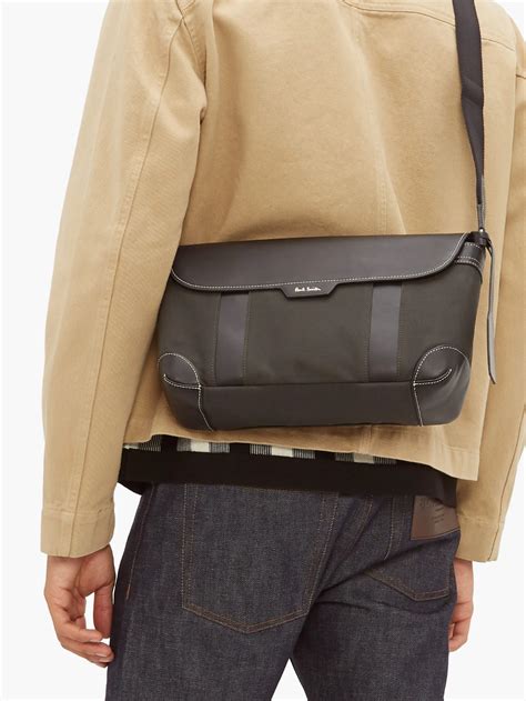 Leather And Canvas Cross Body Bag Paul Smith Matchesfashion Us Paul Smith Menswear Manly