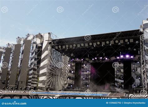 Stage For Concert Or Show Under Blue Sky Light Sound And Video