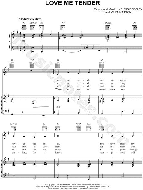 Elvis Presley Love Me Tender Sheet Music In G Major Transposable