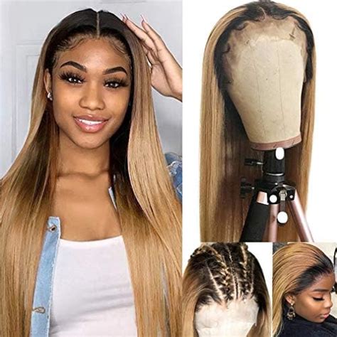 Amazon 32Inch Long Ombre Honey Blonde Human Hair WIgs 13x6 Lace