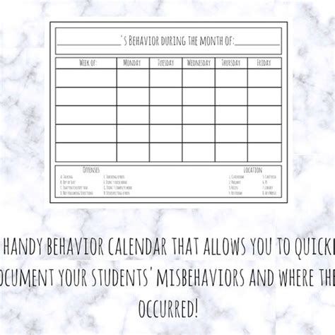 Behavior Calendar PRINTABLE Classroom Behavior Chart for - Etsy