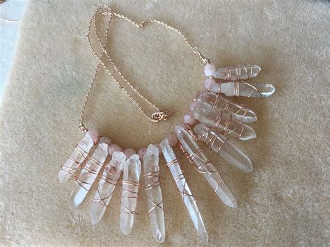 Raw Quartz Crystal Points Original Design Etsy Crystal Necklace