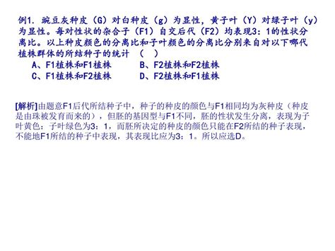 Ppt 例 2 已知豌豆种皮灰色（ G ）对白色（ G ）为显性，子叶黄色（ Y ）对绿色（ Y ）为显性。如以基因型 Ggyy 的豌豆为母本，与基因型 Ggyy 的豌豆杂交，则母本植株