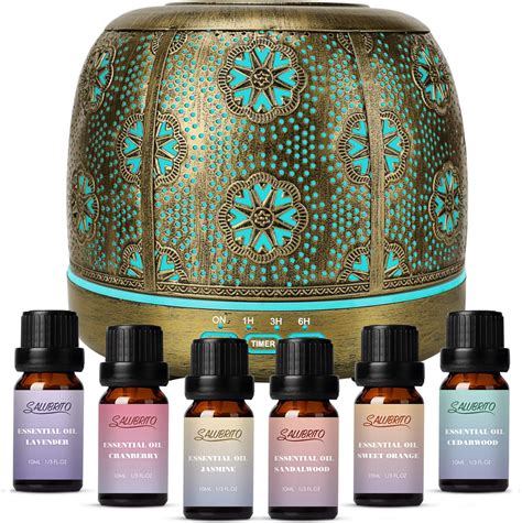 SALUBRITO 500ml Essential Oil Diffuser With Essential Oils Set Metal