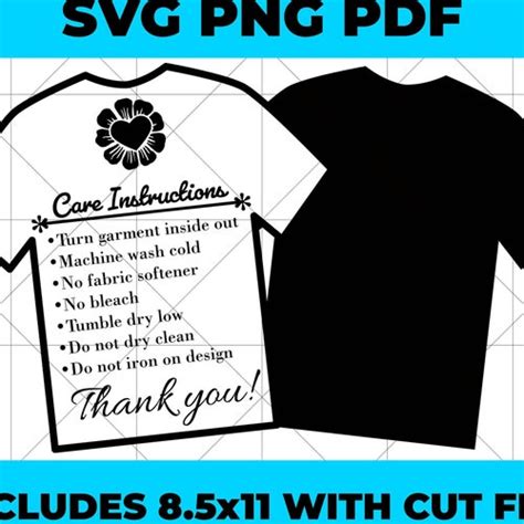 T Shirt Wash Instructions Care Card Printable Png  Etsy