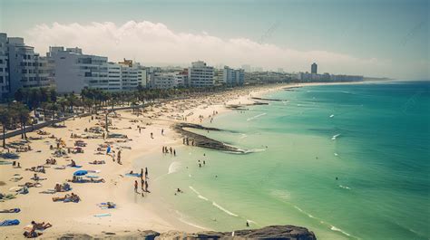 A Beach And A Bunch Of People Laying Down Background, Tourist ...