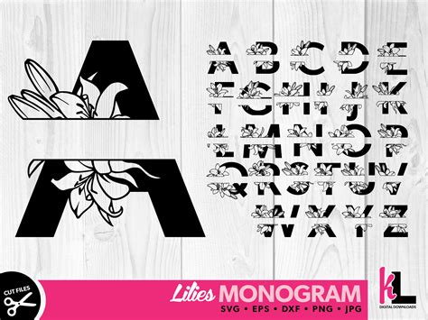 Floral Letter Split Monogram Svg Bundle Lily Flower Wedding Etsy Uk