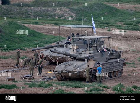 Israel Gaza Border 22nd Jan 2024 Israeli Troops Are Seen Near The