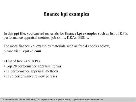 Finance kpi examples | PPT