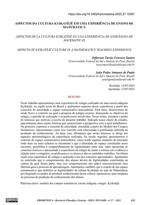 Pdf Aspectos Da Cultura Kyikat J Em Uma Experi Ncia De Ensino De