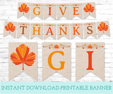 Give Thanks Printable Banner, Instant Download Digital Banner – Artful ...