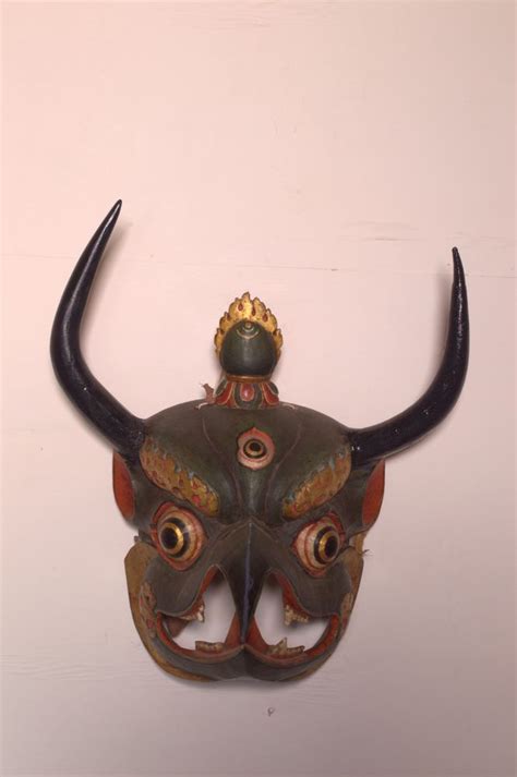 Traditional Bhutanese Wood Carved Mask Of Mythical Bird Garuda