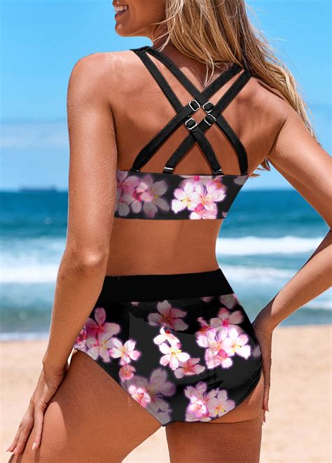 ROTITA Bowknot Pink Floral Print Bikini Top Rotita USD 19 98