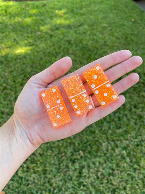 Orange Glitter Dominoes Domino Set Personalized Dominos Set Etsy