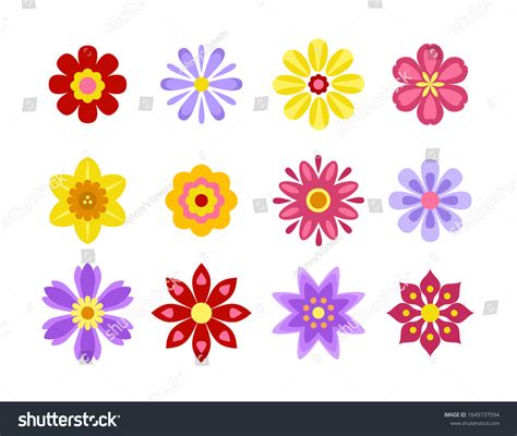 Set Cute Flowers Icons Isolated On Stock Vector (Royalty Free ...