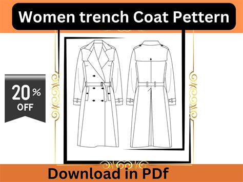 trench coat sewing pattern long coat  pattern full length trench