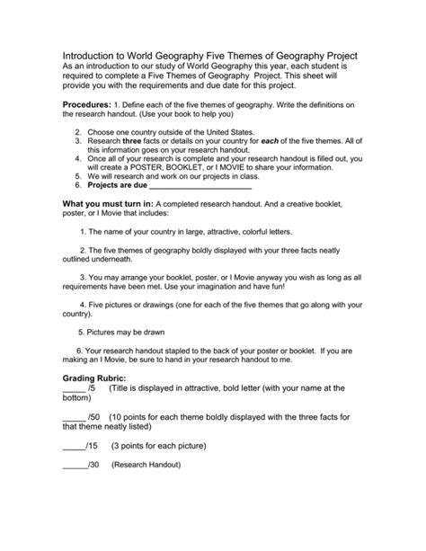 5 Themes Project and Rubric